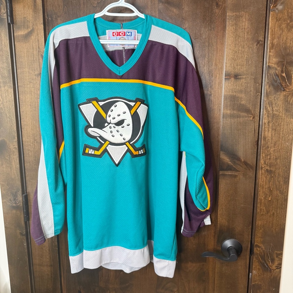 Vintage CCM Mighty Ducks of Anaheim Jersey Teal and Purple Hockey Jersey XL Mens